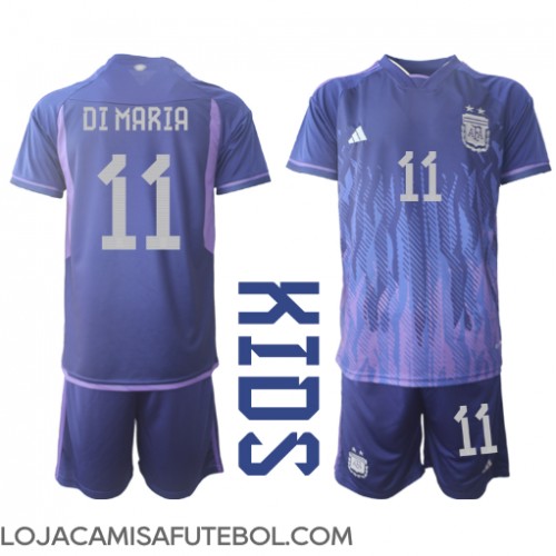 Camisa de Futebol Argentina Angel Di Maria #11 Equipamento Secundário Infantil Mundo 2022 Manga Curta (+ Calças curtas)
